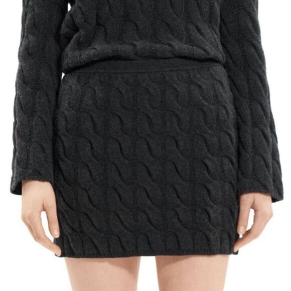 Theory Cable Knit Mini Skirt | Wool-Cashmere Felted Charcoal | NWT Size M - Picture 3 of 5